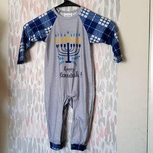 Chicmatchy Happy Hanukkah Gray and Blue Plaid Onesie Size 12